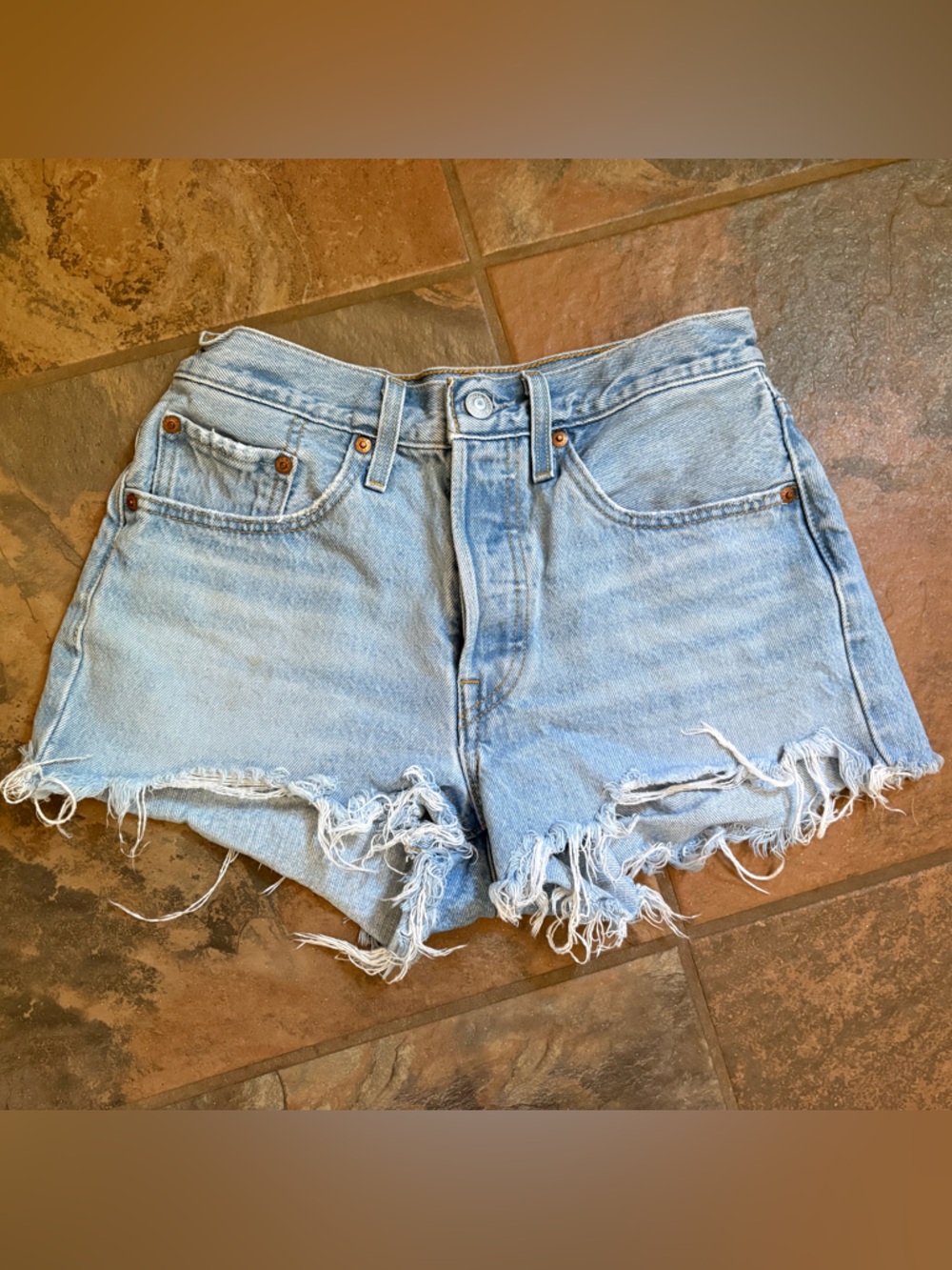 Levi's Light Blue Denim Cutoff Shorts with Frayed Hem - Picture 2 of 6